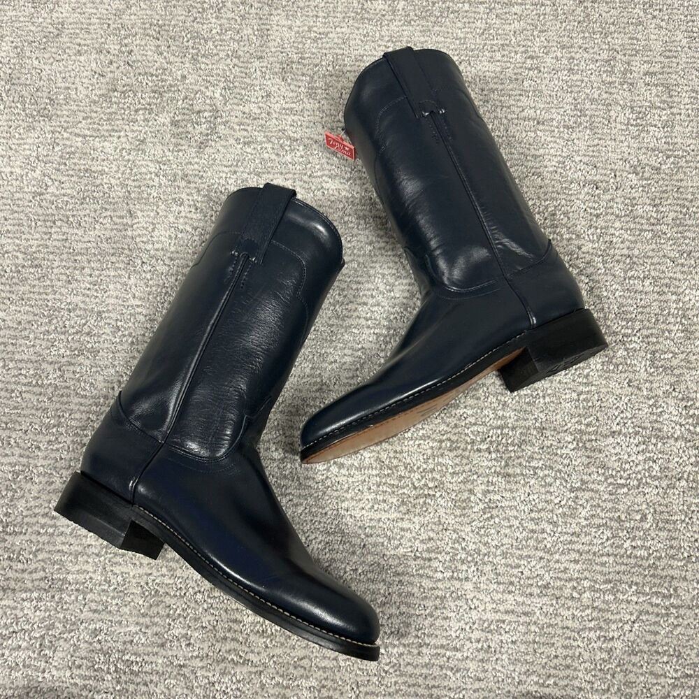 Tony Lama Roper Boots Womens 4.5 B Blue Gray Model 7502 All Leather Inner Upper - Picture 7 of 11